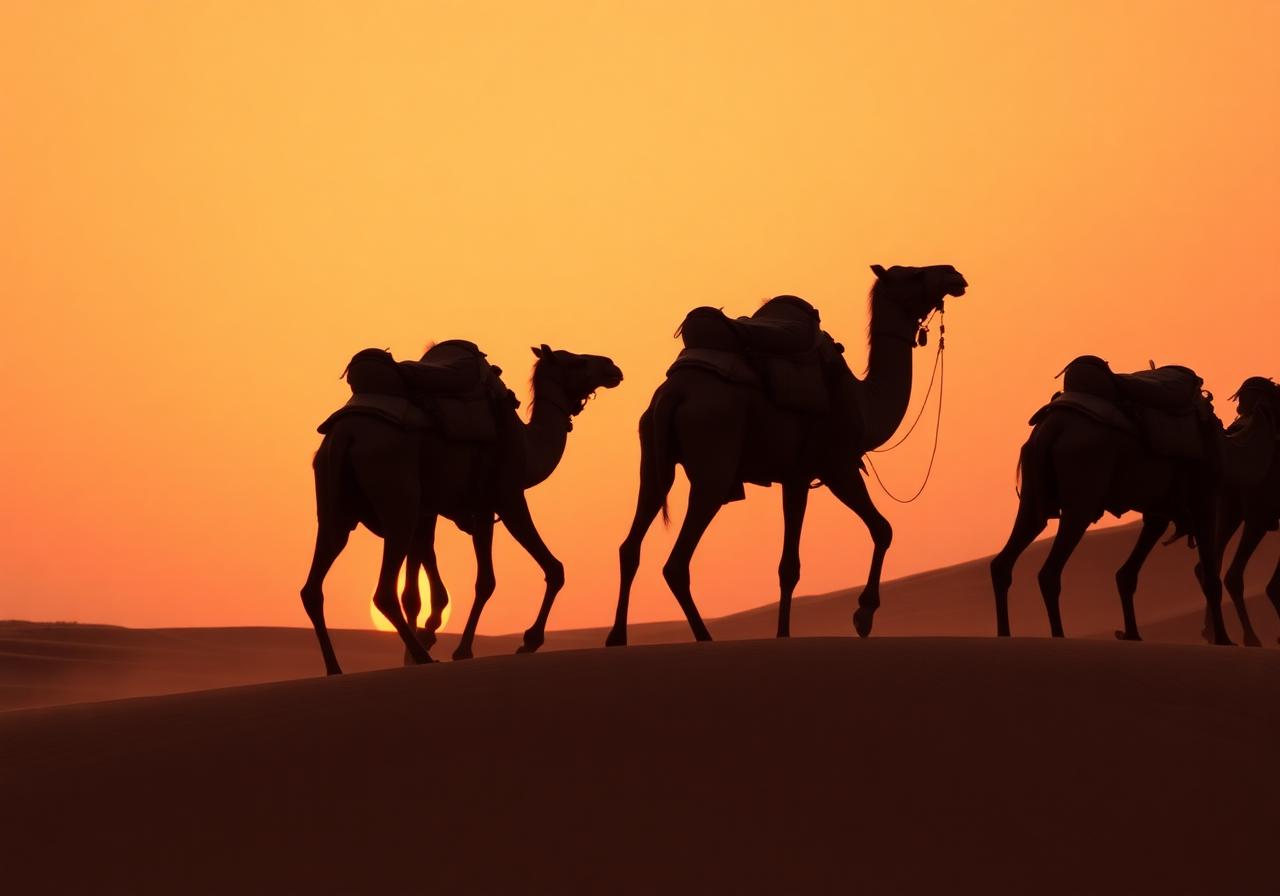 Caravane de chameaux dans le désert